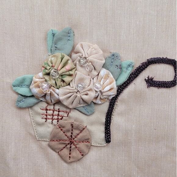 Vintage Tan Beaded Embroidered‎ Cottage Asian Smock Tunic - Picture 8 of 9